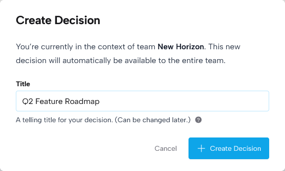 Dialog for creating a new decision with a title field