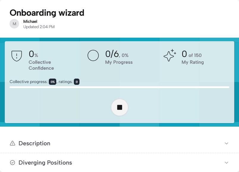 Option overview showing collective confidence, rating progress, and collapsible detail sections